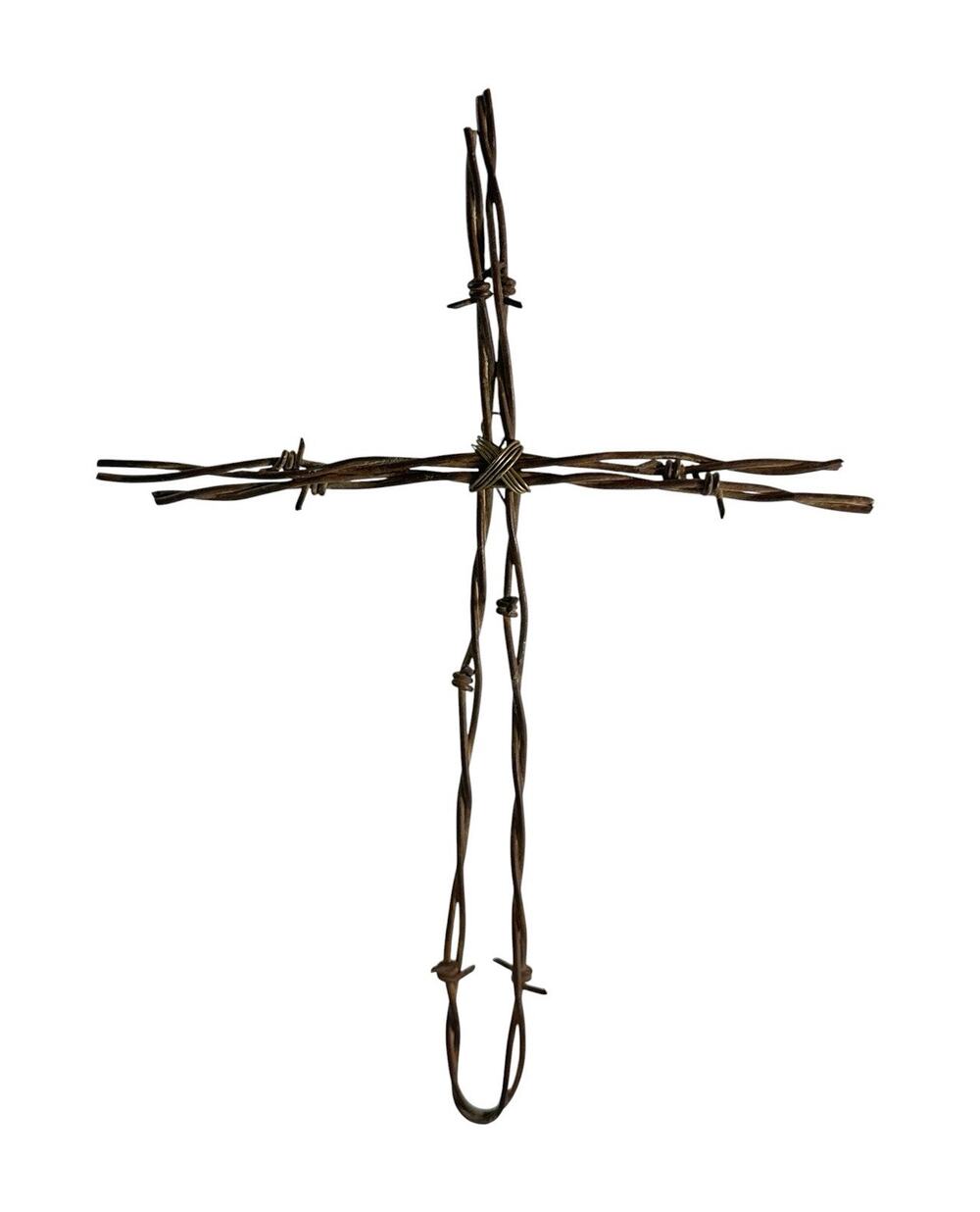 Rustic Barbed Wire Cross Wall Decor Handmade Western Ranch Folk Art 12”
